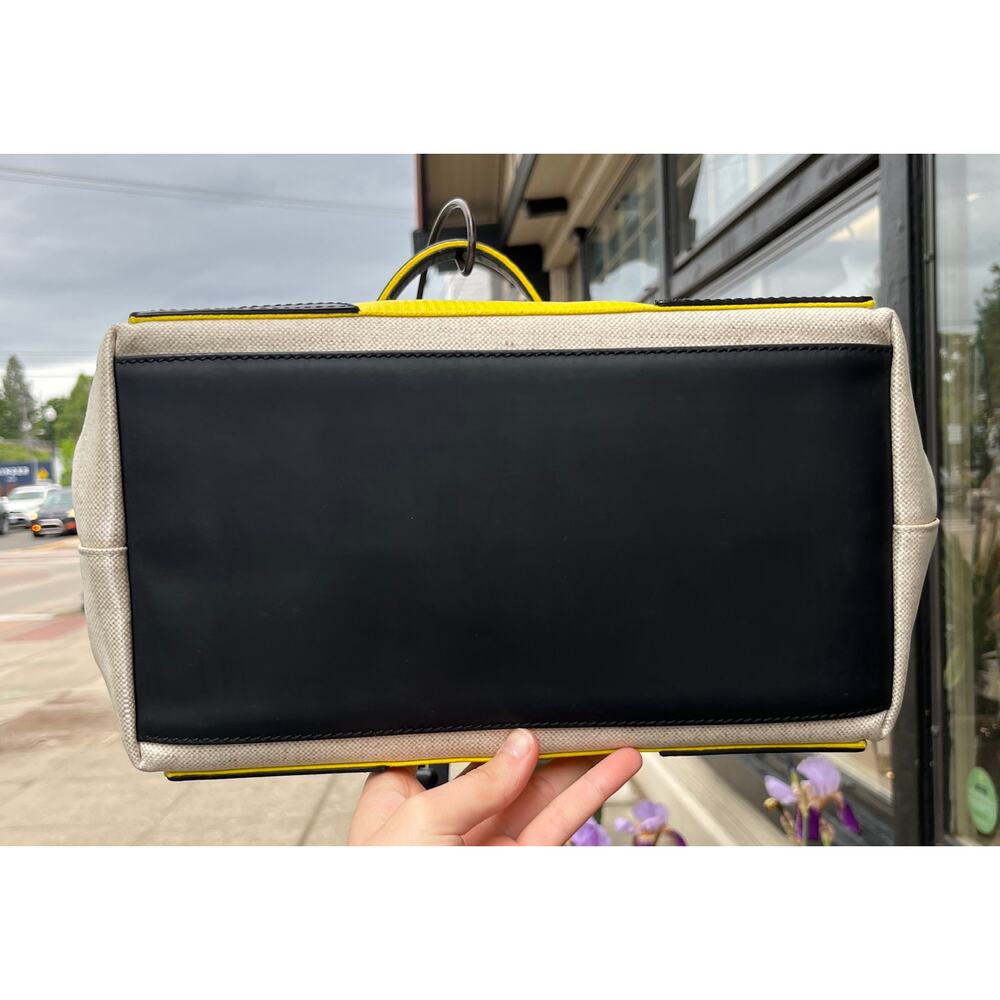 BALENCIAGA PARIS Cabas Cream & Yellow Canvas & Leather Tote Bag w/Pouch - Picture 9 of 13